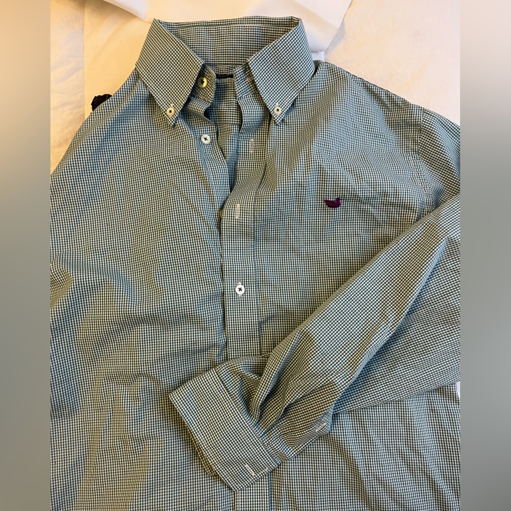 Hunter green Southern Marsh gingham button down shirt